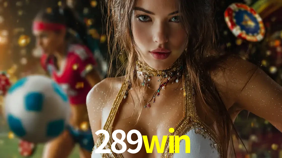 Mulher elegante representando a combinação de glamour e emoção das apostas esportivas, com uma jogadora de futebol ao fundo, destacando a ação no 289win.