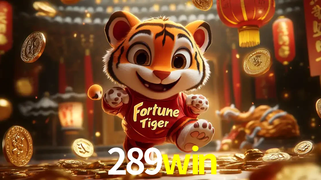 O alegre personagem do Fortune Tiger correndo sobre um caminho de moedas de ouro, simbolizando os grandes prêmios e a diversão do popular jogo de slot do 289win.