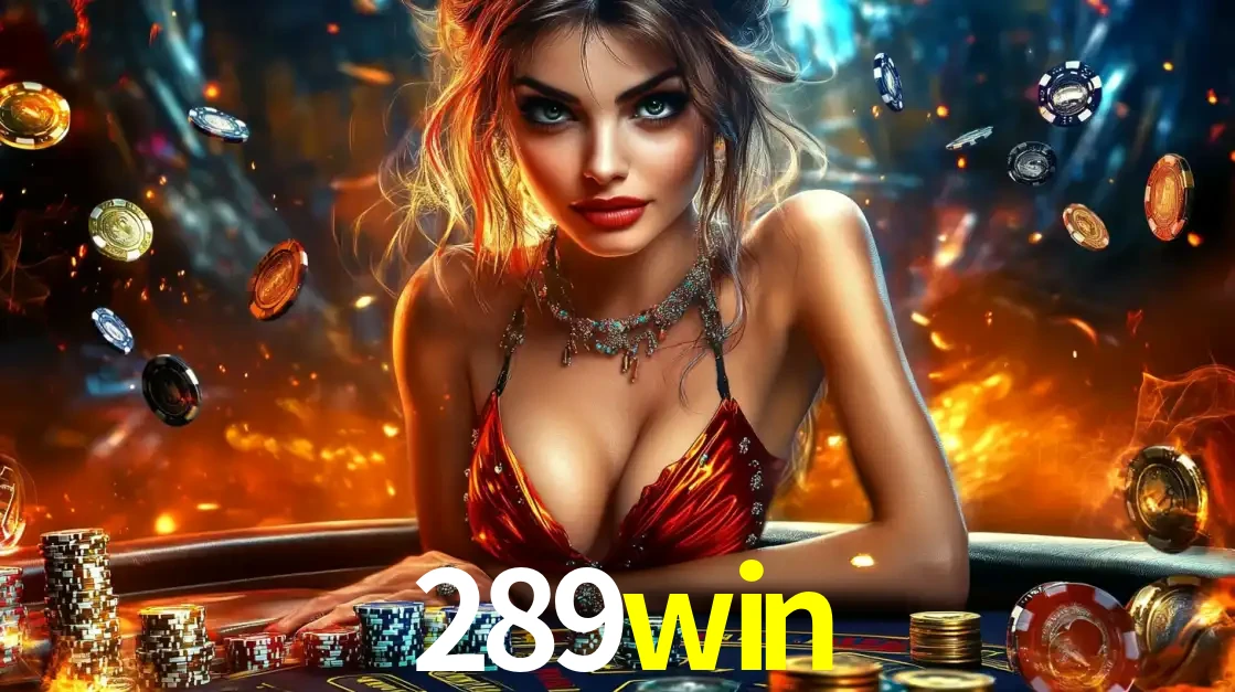 Mulher em uma mesa de cassino com pilhas de fichas e um fundo de fogo, pronta para uma rodada de altas apostas nos jogos de mesa emocionantes do cassino 289win.